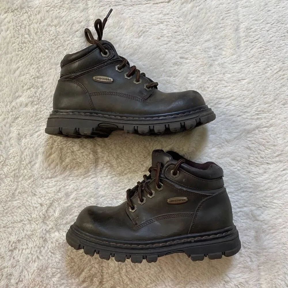 Vintage 90s Skechers Brown Chunky Grunge Platform Combat Lace Up Boots Shoes